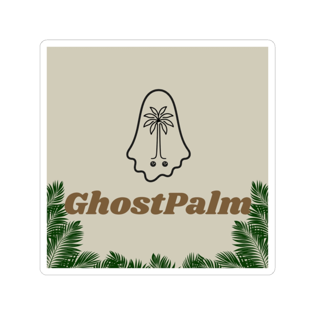 GhostPalm Kiss-Cut Sticker — Tropical Ghost Logo Sticker for Laptops & Water Bottles
