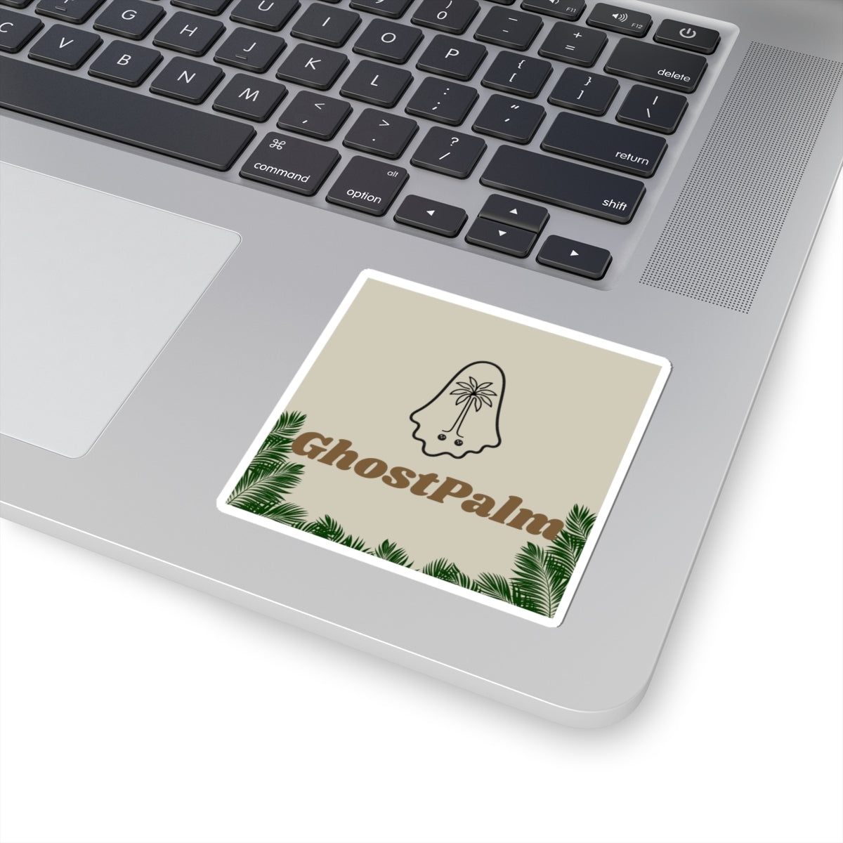 GhostPalm Kiss-Cut Sticker — Tropical Ghost Logo Sticker for Laptops & Water Bottles
